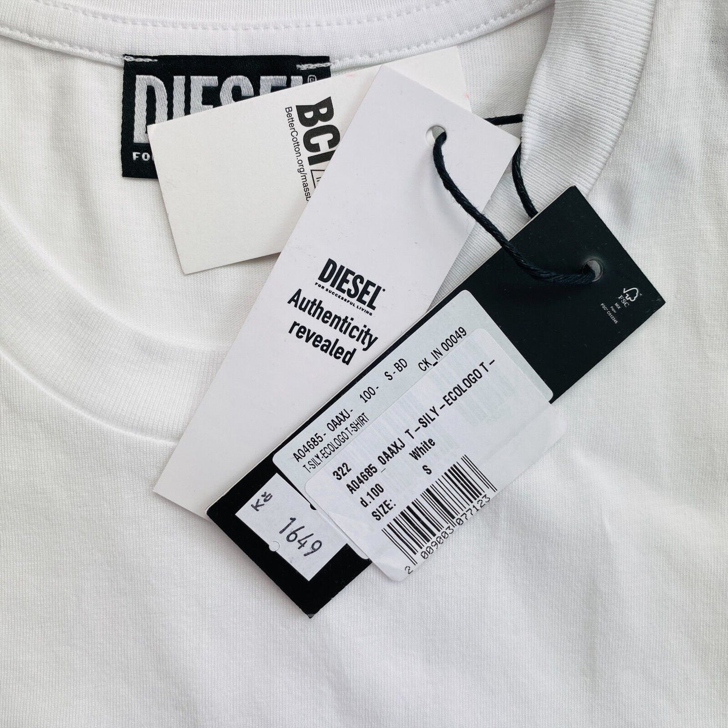 Diesel, weißes T-Shirt mit Rundhalsausschnitt, Sily Ecologo, Größe 2XS, XS, S