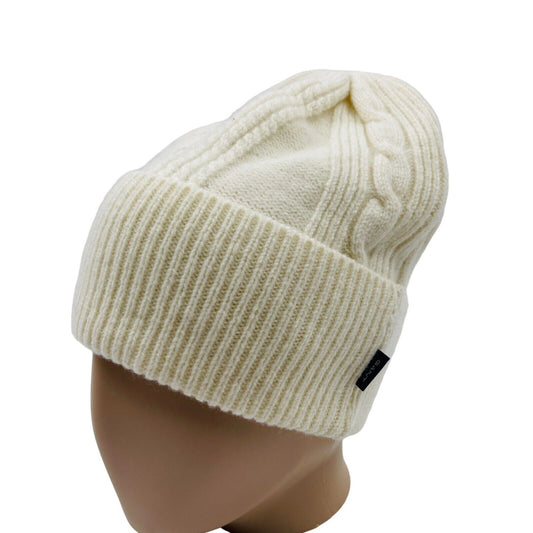 GANT Milk White 100% Wool Chunky Cable Knit Beanie Hat One Size