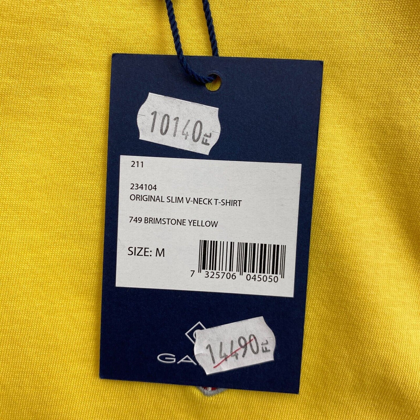 GANT Yellow Original Slim Fit V Neck T Shirt Size L