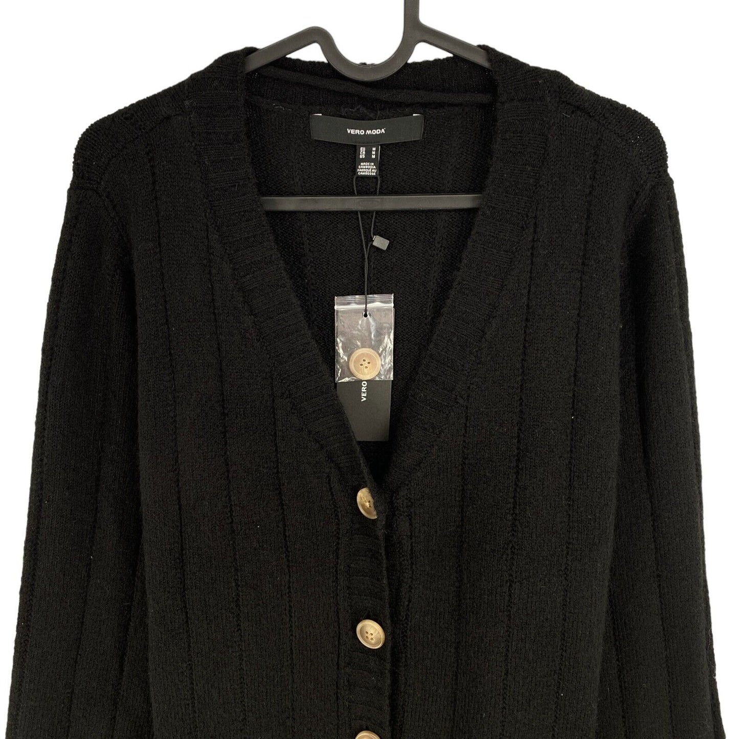 VERO MODA Womens Black MAXIN V Neck Cardigan Sweater Jumper Size M