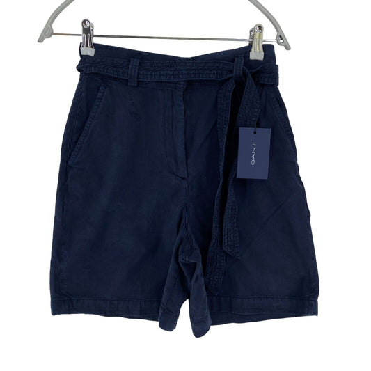 GANT Women Dark Blue Relaxed Fit Belted Shorts Size EUR 34 UK 6 US 4 W24