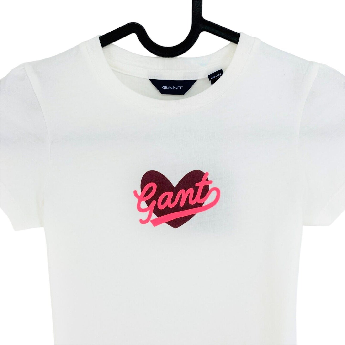 GANT Girls White Heart Script Crew Neck T Shirt Size 7-8 Years 122/128 cm