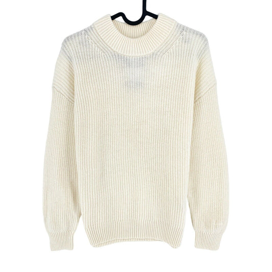 GANT Beige Côtelé Laine Ras du Cou Pull Pull Taille XS