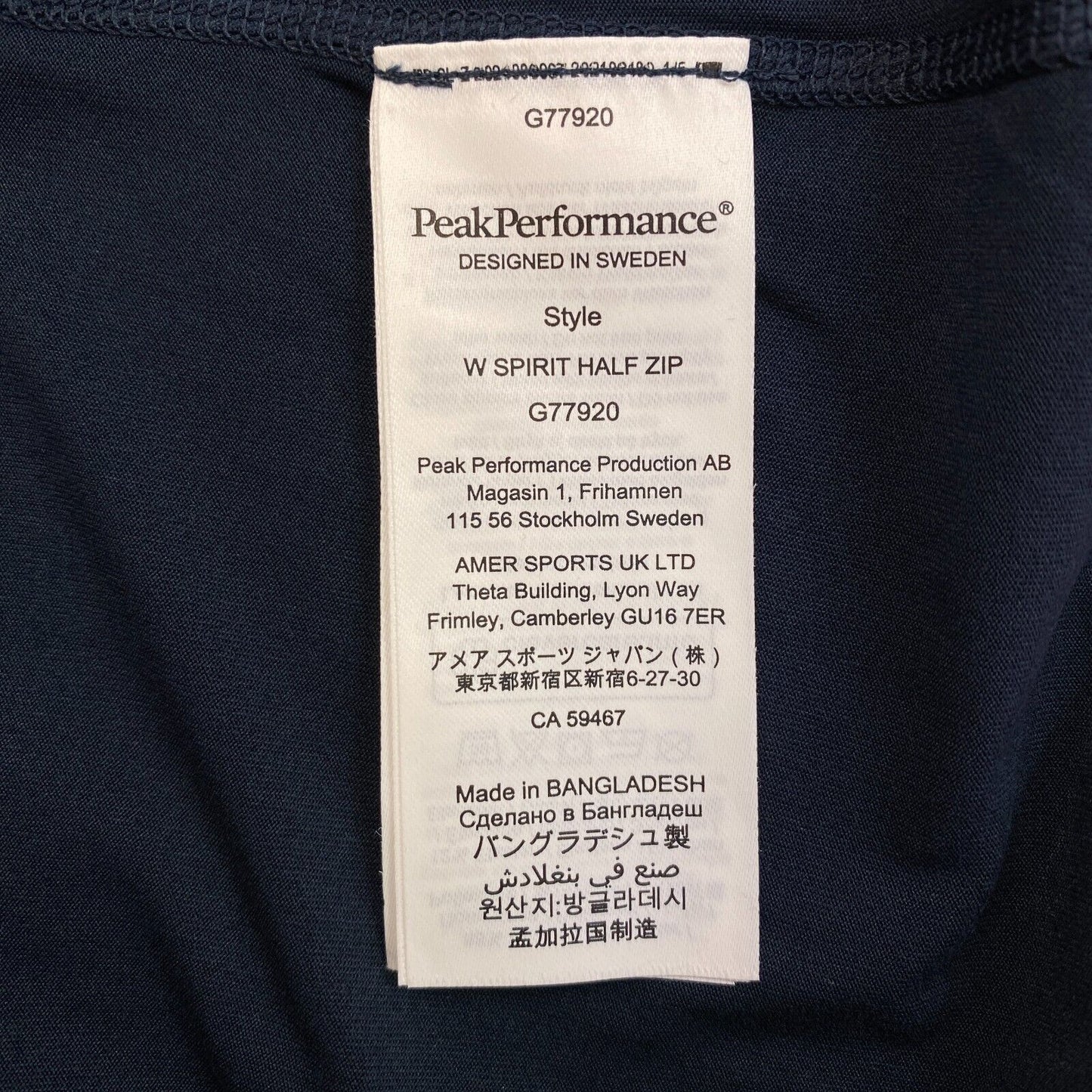 Peak Performance Navy Blue W Spirit Long Sleeves Half Zip T Shirt Top Size M