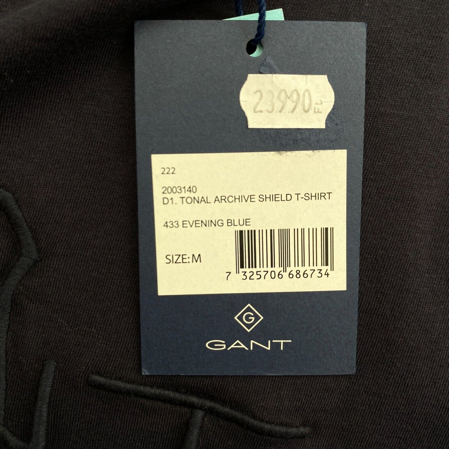 GANT Navy Blue Tonal Archive Shield Crew Neck T Shirt Size M