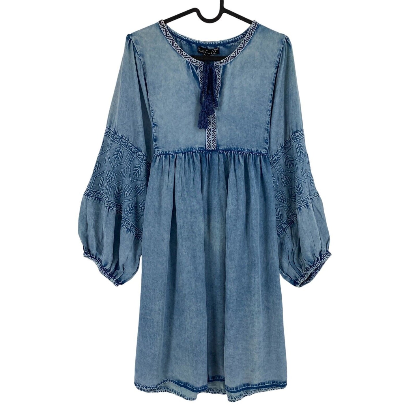 Smashed Lemon Women Blue Flared Long Sleeves Dress Size S EU 36 UK 8