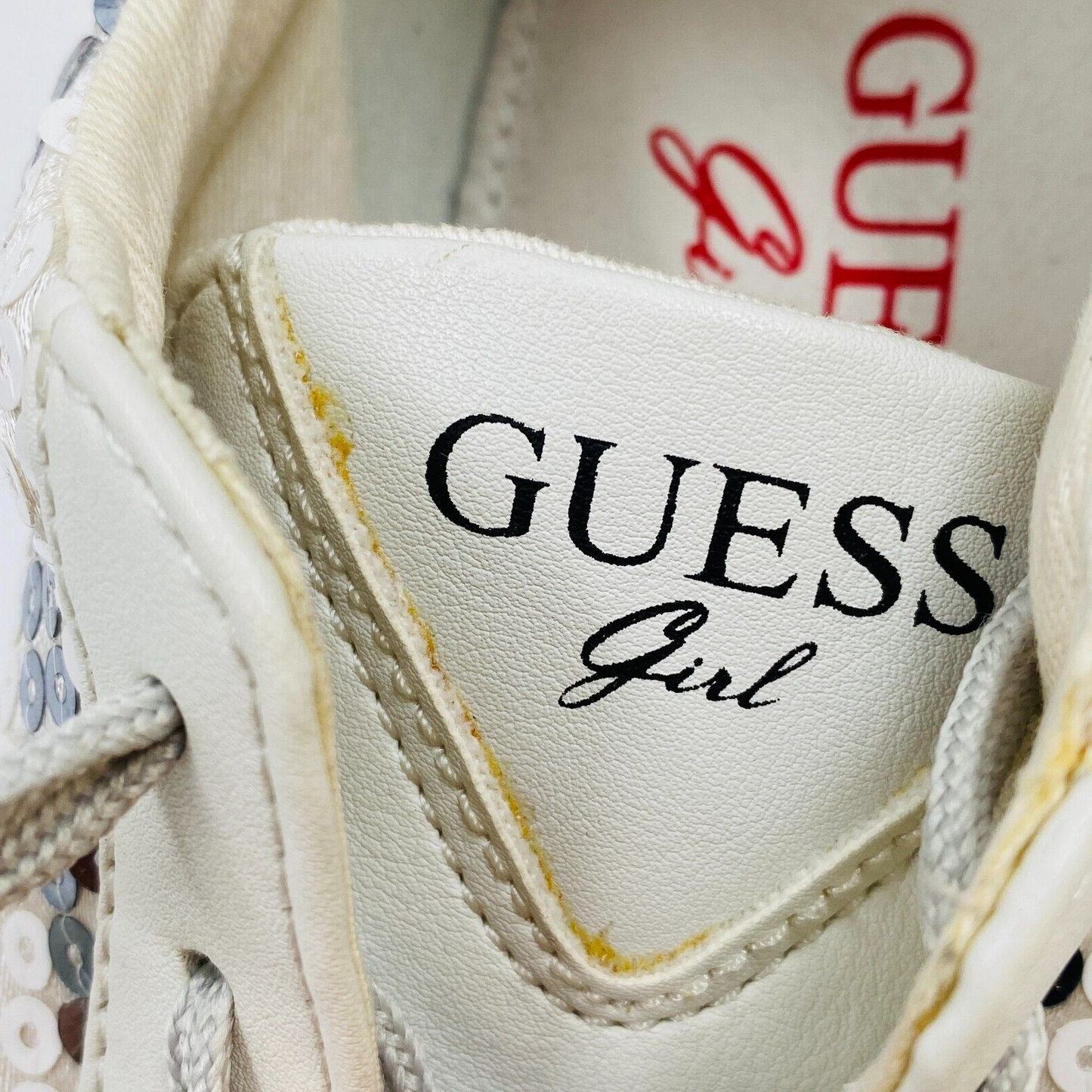 GUESS Women White Sequin Leather Sneakers Trainers Shoes EUR 35 US 5 UK 2.5