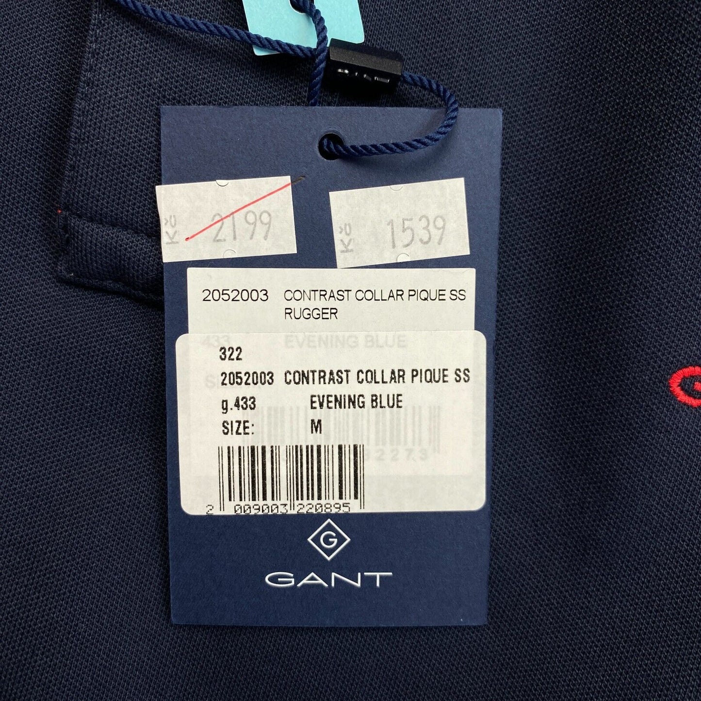 GANT Navy Blue Contrast Collar Pique Rugger Polo Shirt Size M