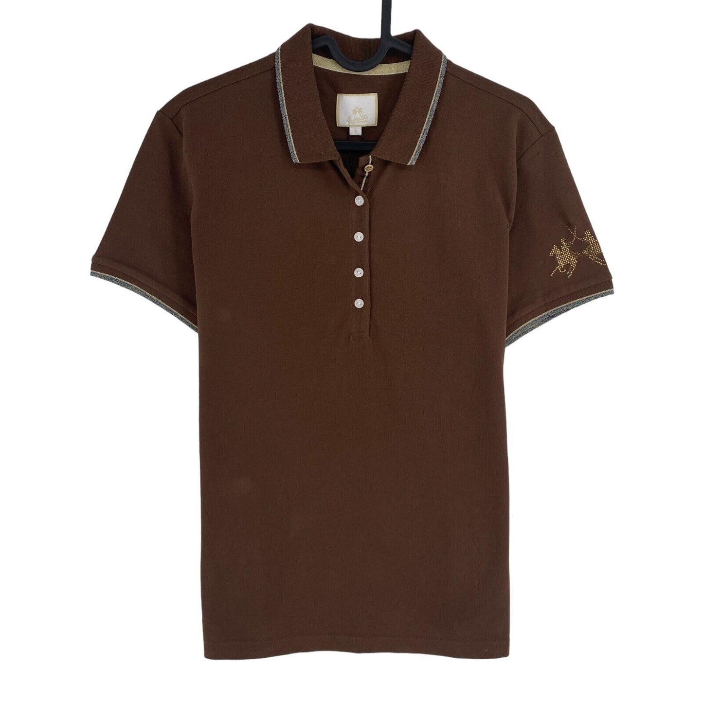 LA MARTINA Women Brown Piquet Short Sleeve Polo Shirt Size 5 / XL