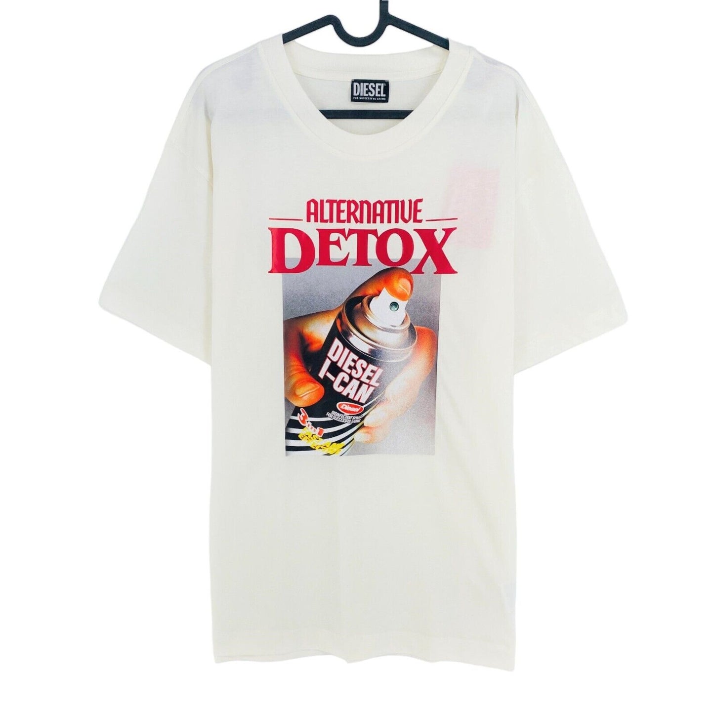 DIESEL White With Spray Can Print Crew Neck T Shirt Size XL