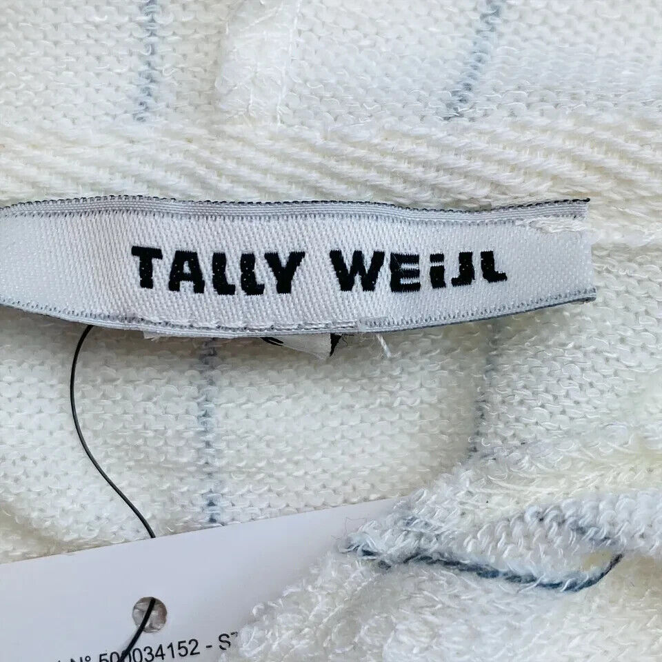 TALLY WEIJL Women White Striped Oversized Hooded Jumper Size 2XS XXS