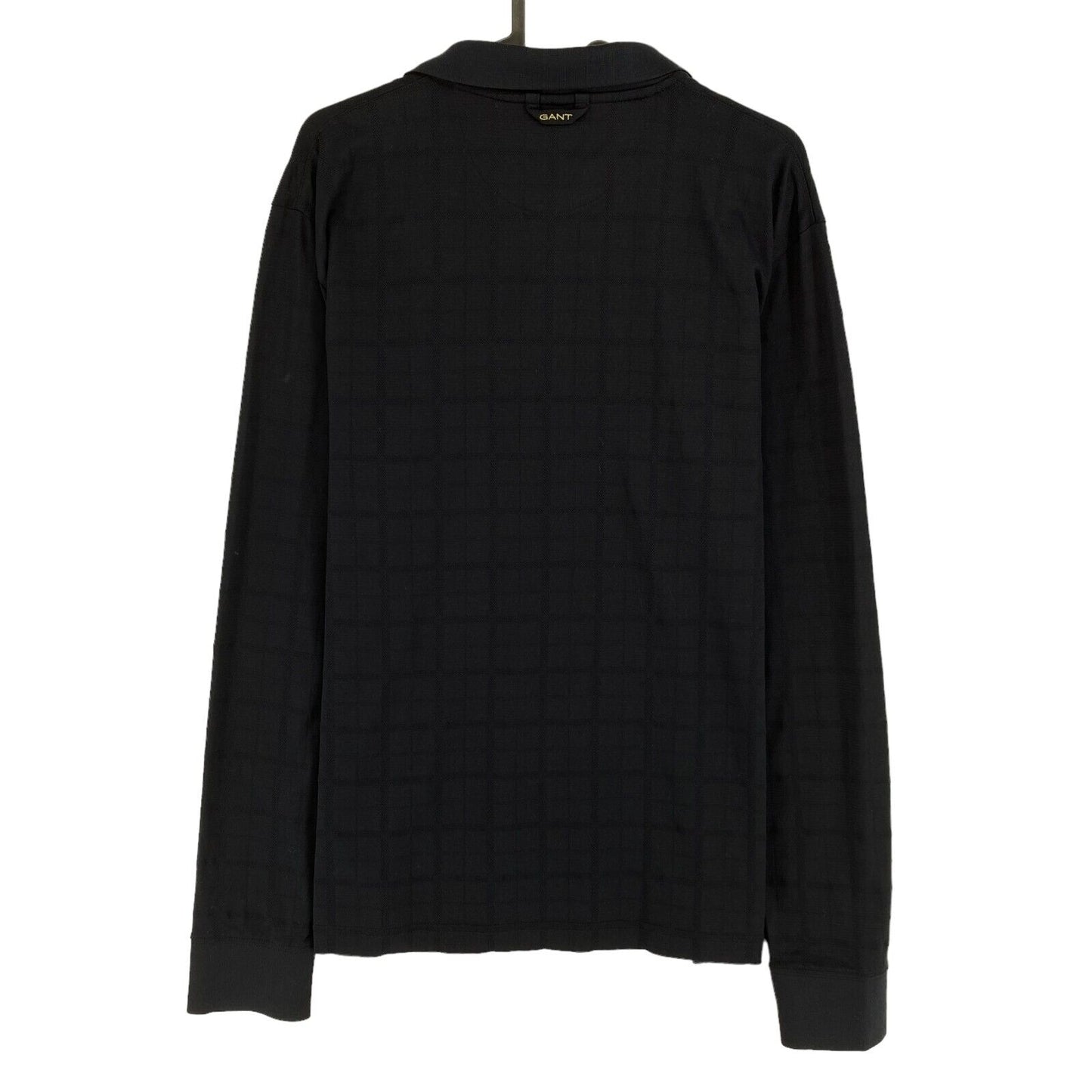 GANT Black Texture Check Long Sleeves Rugger Polo Shirt Size L