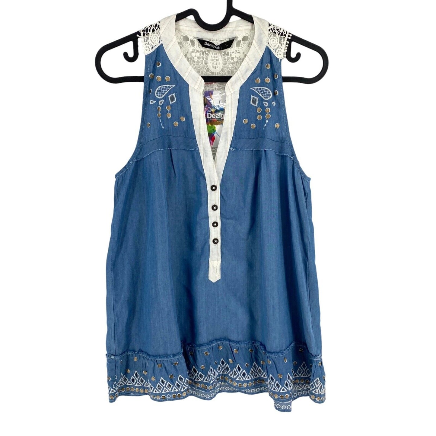 DESIGUAL Women Blue BLUS_MI Musa Sleeveless Blouse Size S