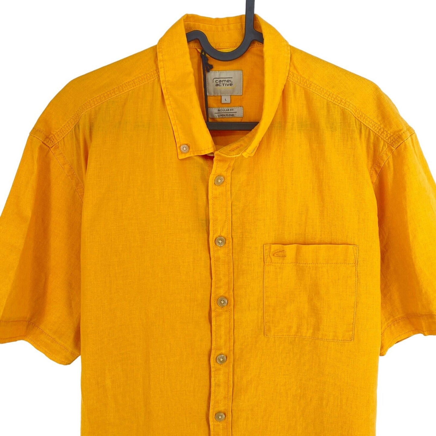 CAMEL ACTIVE Men Yellow Linen Blend Regular Fit Short Sleeve Shirt Size L