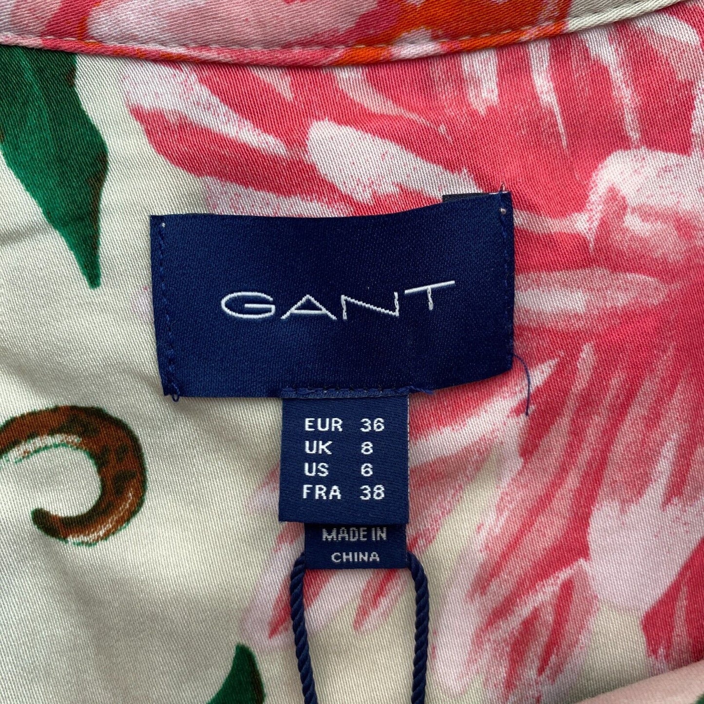 GANT Weißes Kleid mit ausgestellten kurzen Ärmeln und Dahlien-Print, Größe EU 36, UK 8, US 6