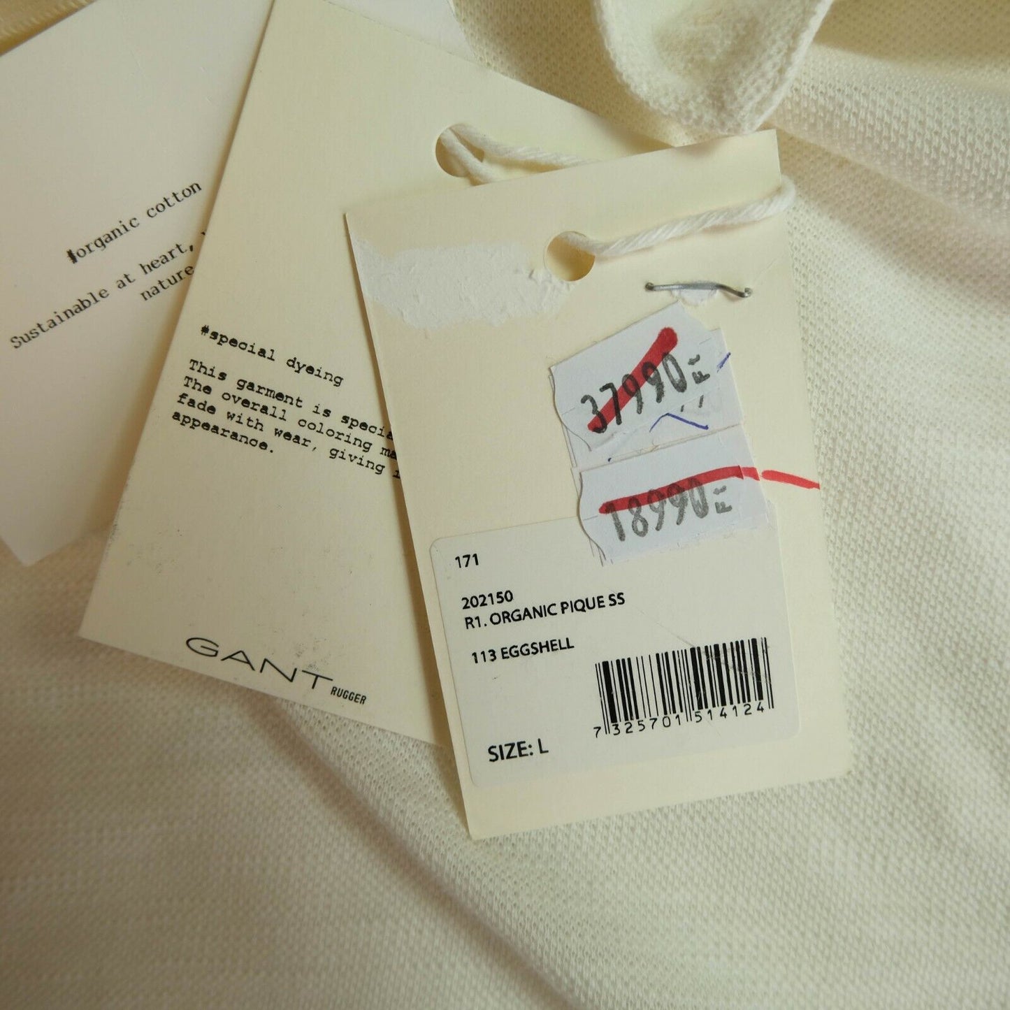 GANT White Organic Pique Rugger Polo Neck T Shirt Size L