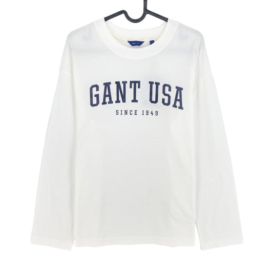 GANT Weißes USA Langarm-T-Shirt mit Rundhalsausschnitt, Größe S