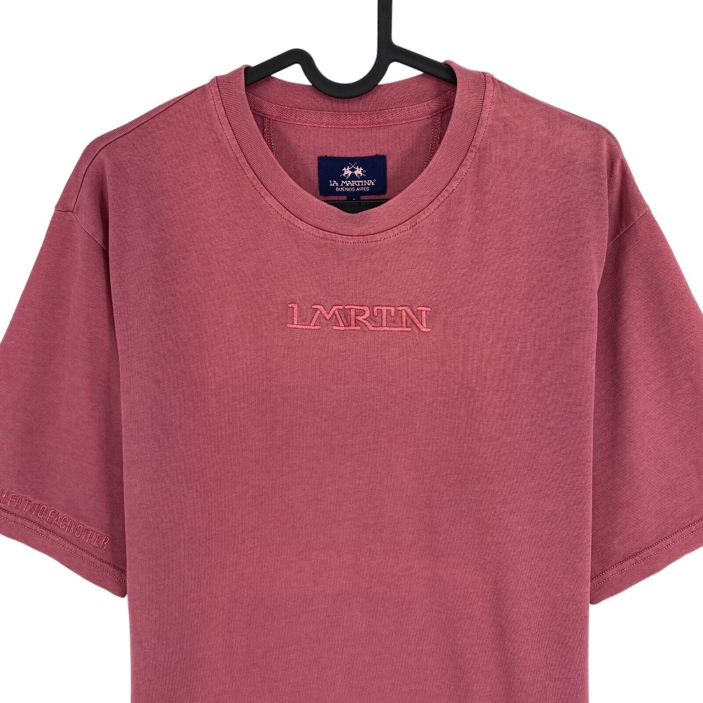 LA MARTINA Men Dark Pink Cotton Jersey Short Sleeves Crew Neck T Shirt Size L