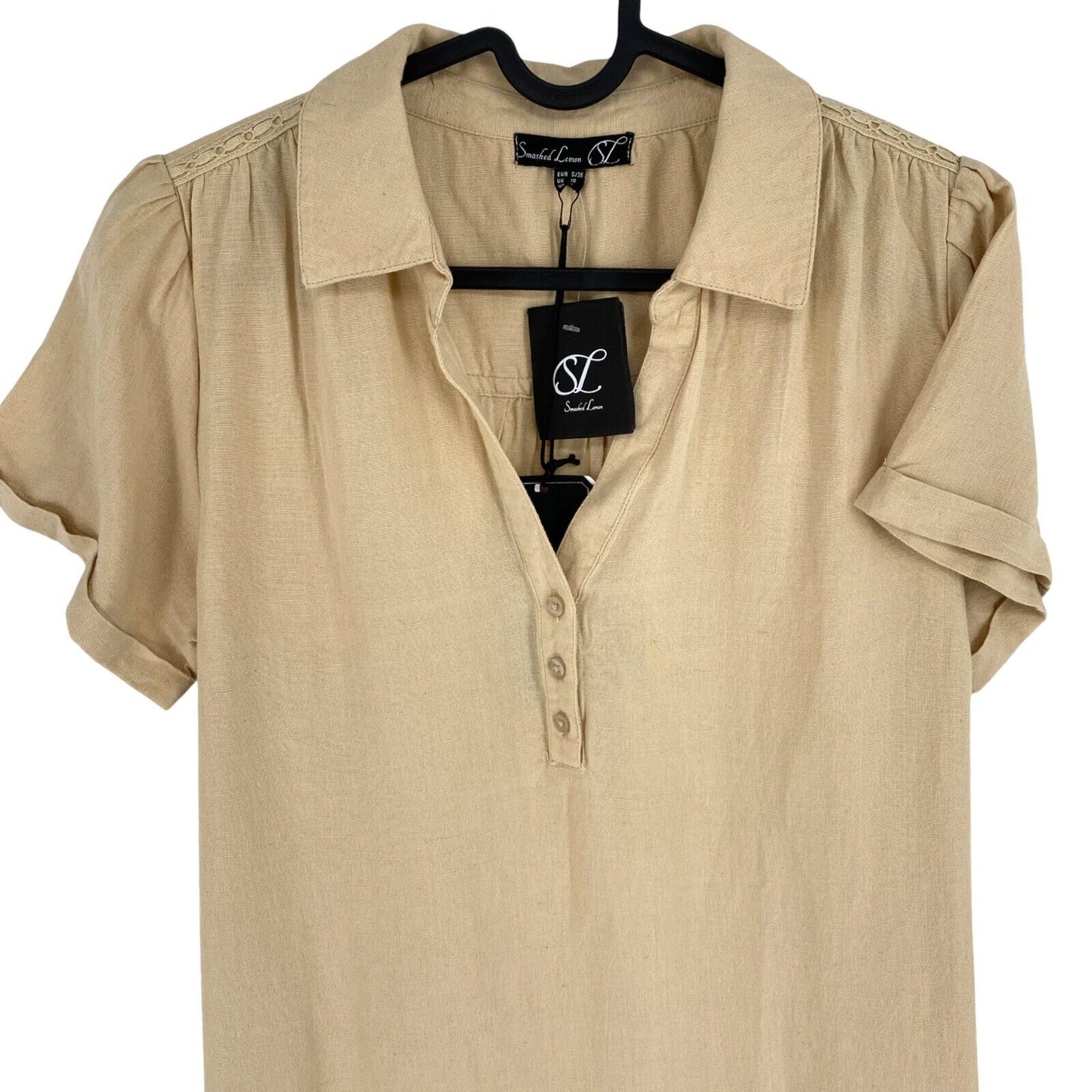 Smashed Lemon Women Beige Short Sleeves Polo Shirt Dress Size S EU 36 UK 10