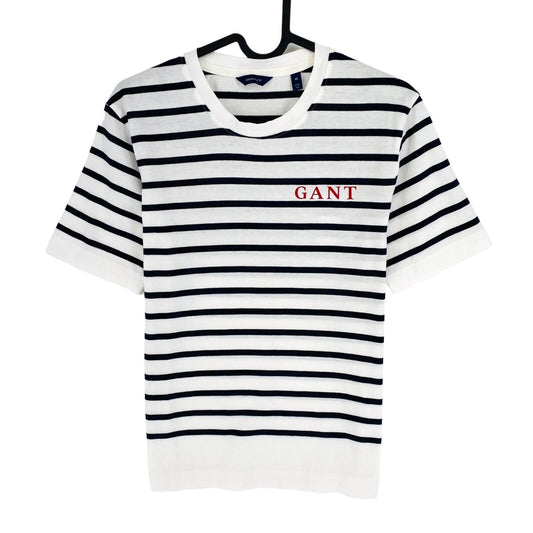 GANT Women White Logo Striped Crew Neck T Shirt Size XS