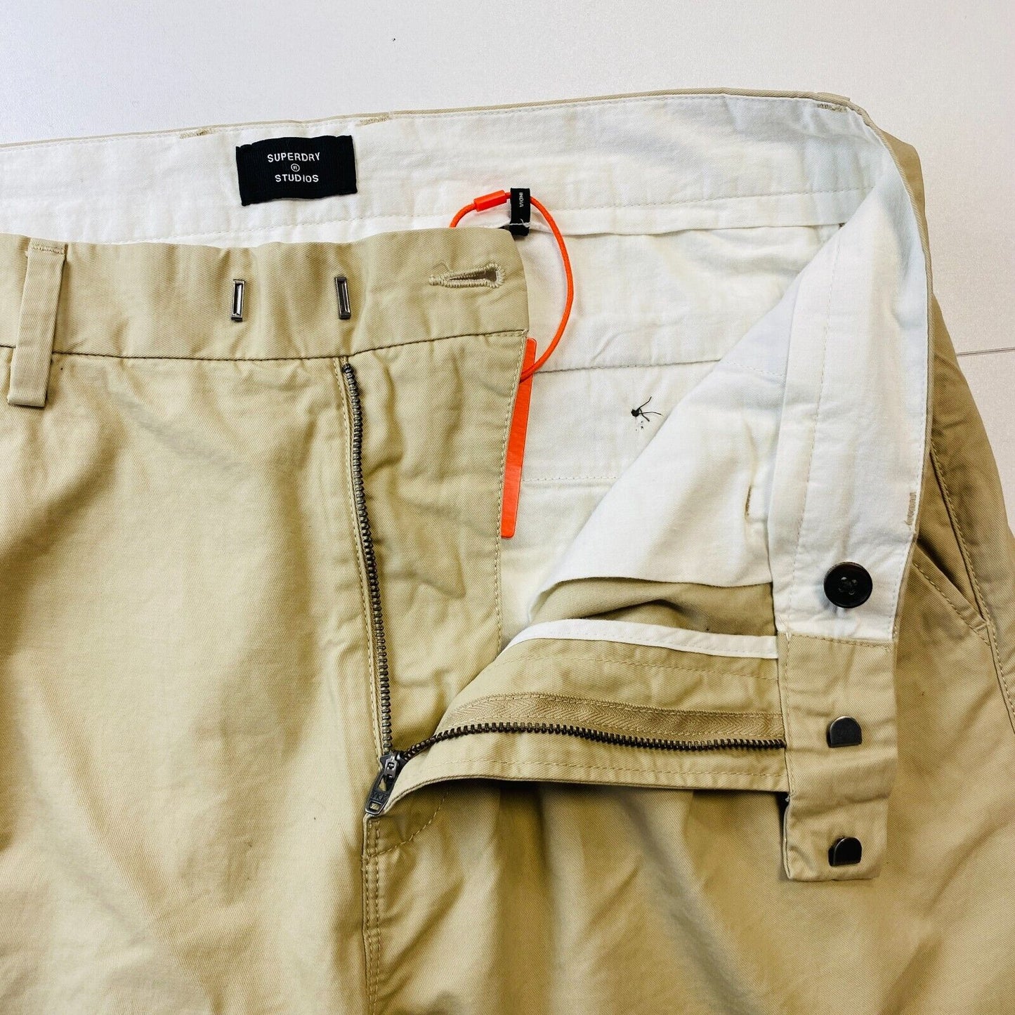 SUPERDRY Mens Beige Regular Straight Fit Chino Trousers W34 L32