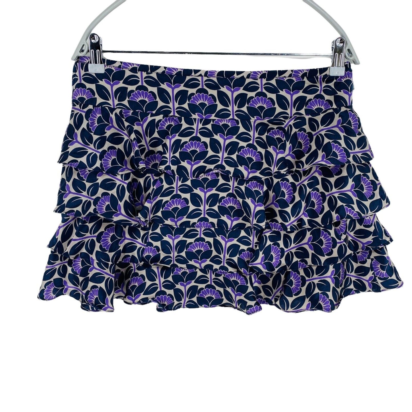 DEPT Floral Violet 100% Soie Ruffle Flare Jupe Taille M