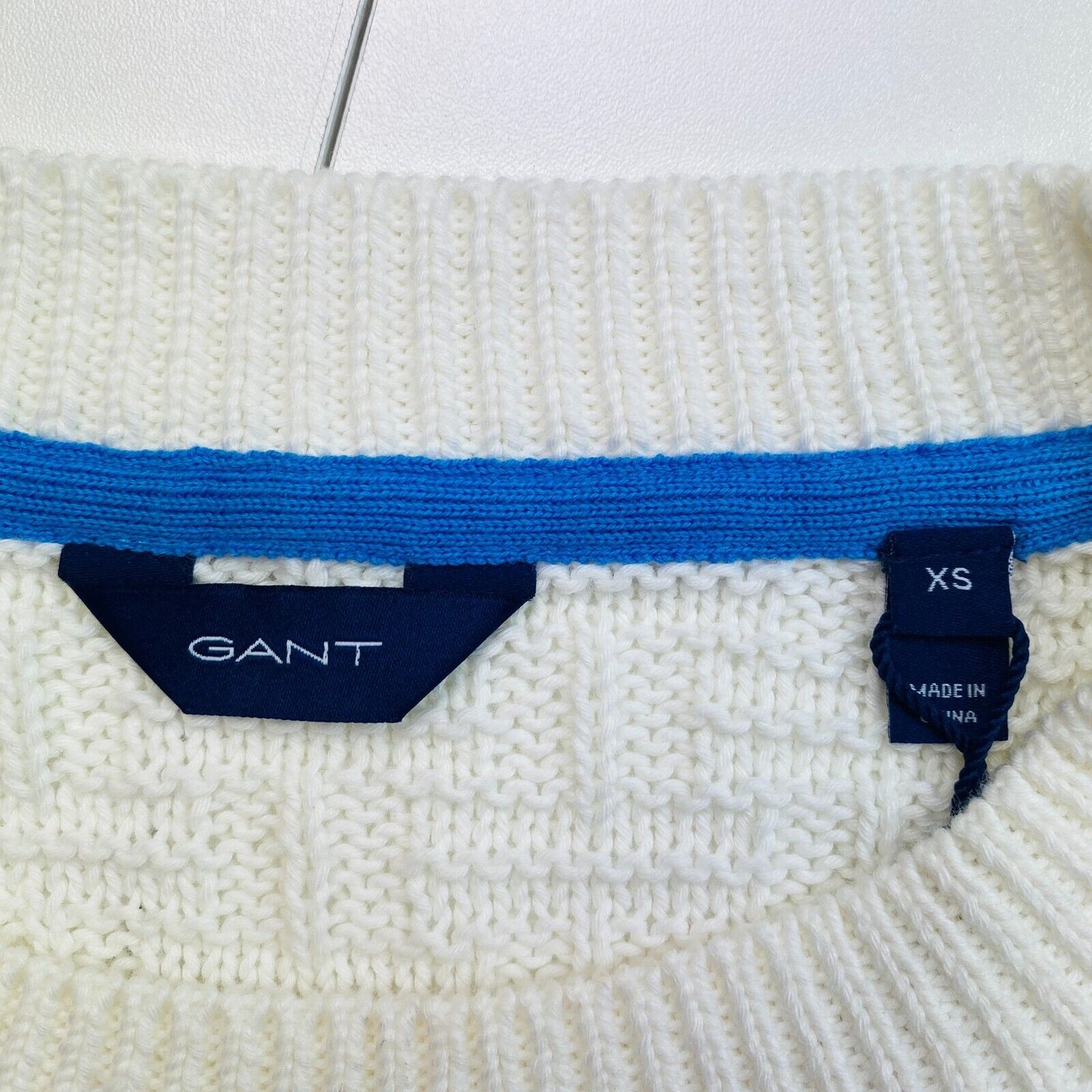 GANT White Signature Textured Crew Neck Sweater Pullover Size XS