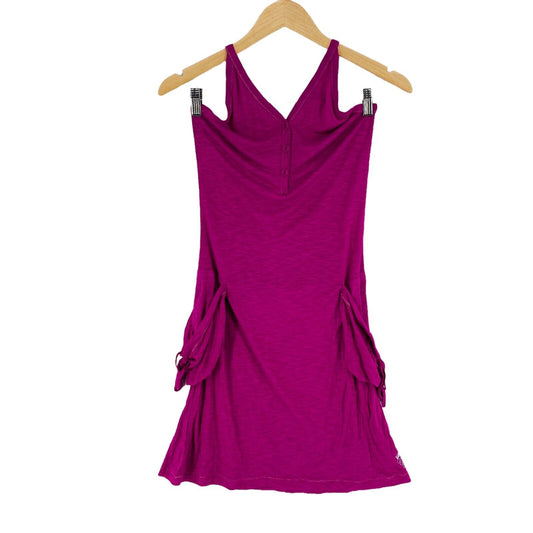 Chilli Pepper – Ärmelloses Neckholder-Jersey-Kleid in Magenta-Lila, figurbetont und ausgestellt, Größe L