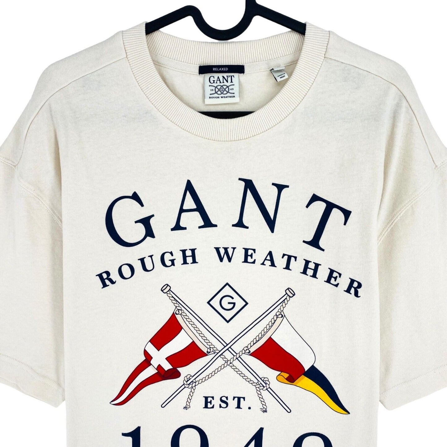 GANT ROUGH WEATHER Men Beige RW Relaxed Crew Neck Short Sleeves T Shirt Size M