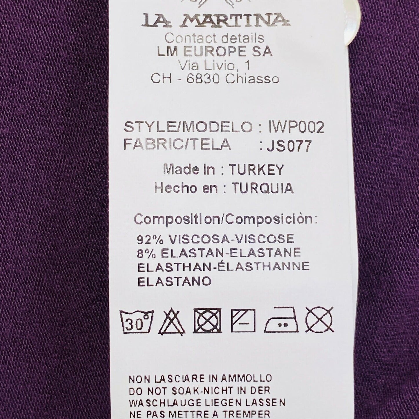 LA MARTINA Lila Stretch Polo T-Shirt Größe 4/L