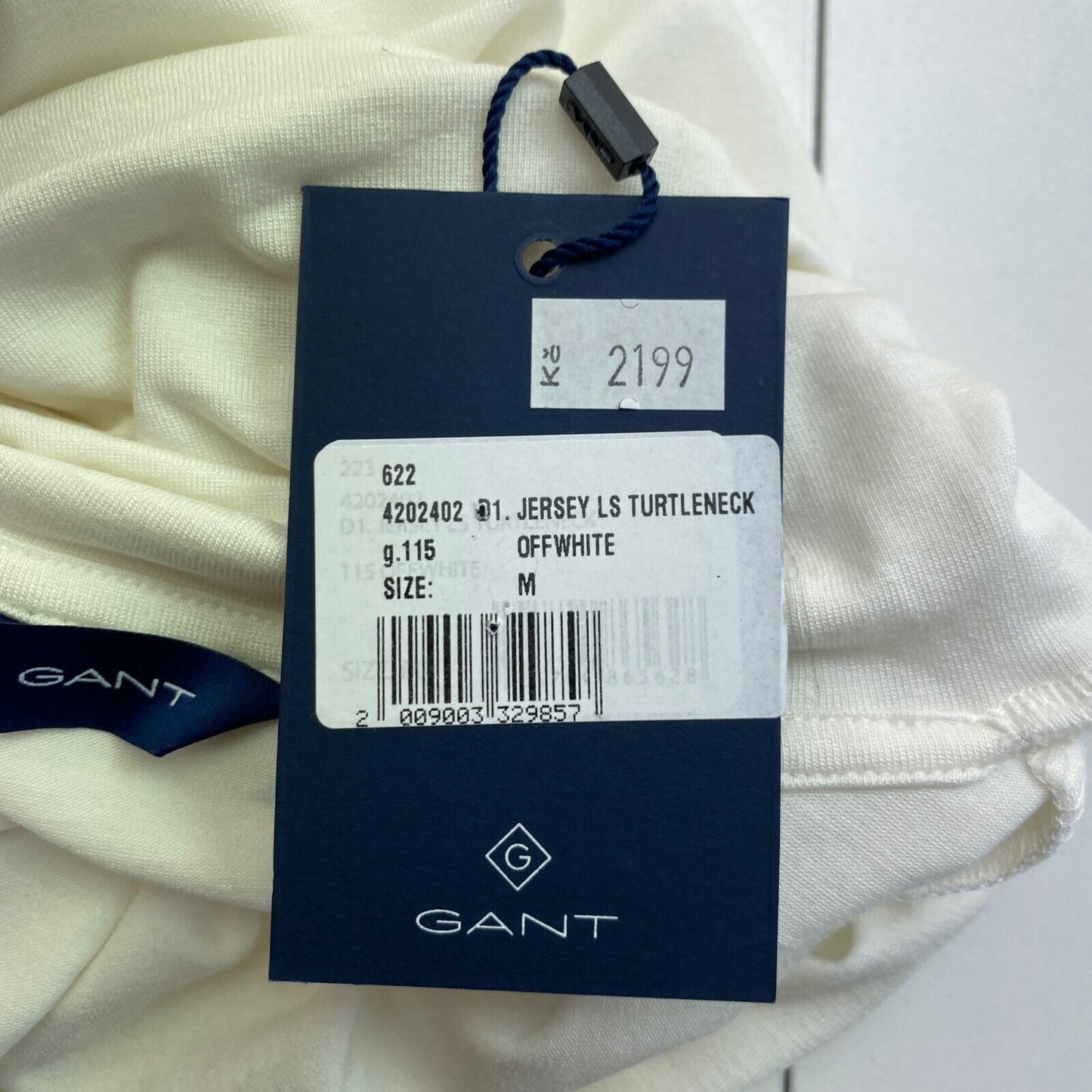 GANT Weißes Jersey-T-Shirt mit Rollkragen und langen Ärmeln, Größe M