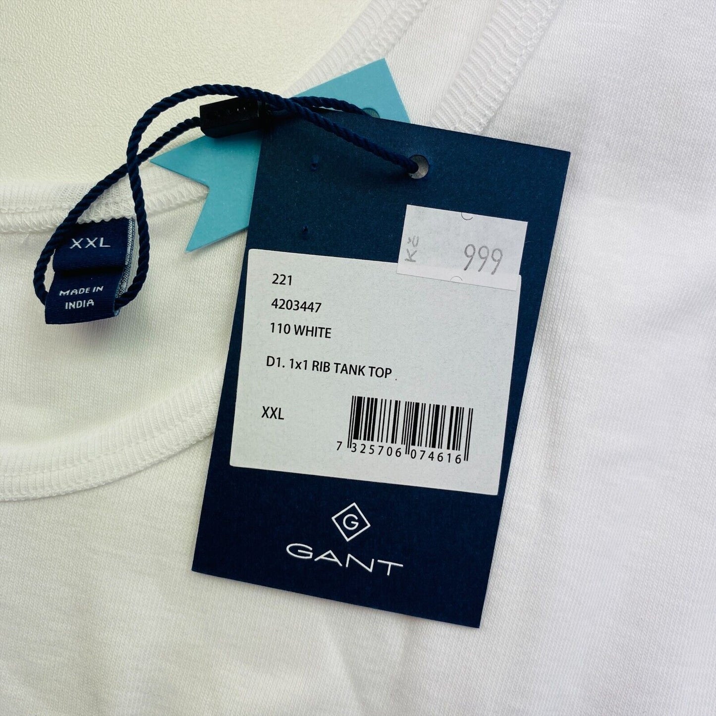 GANT Débardeur blanc en côtes 1x1 Taille 2XL XXL