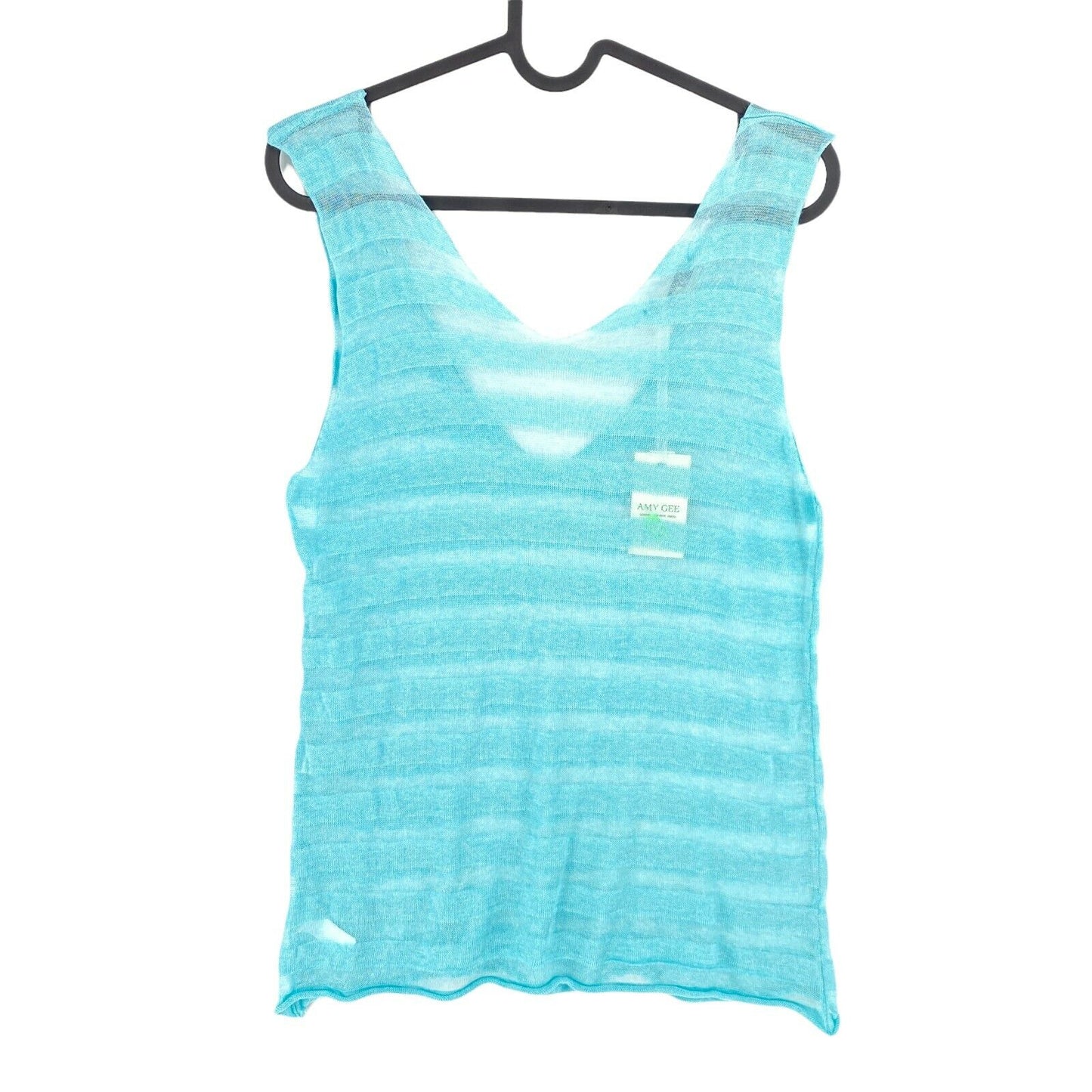 AMY GEE Light Blue Striped V Neck Tank Top Size M