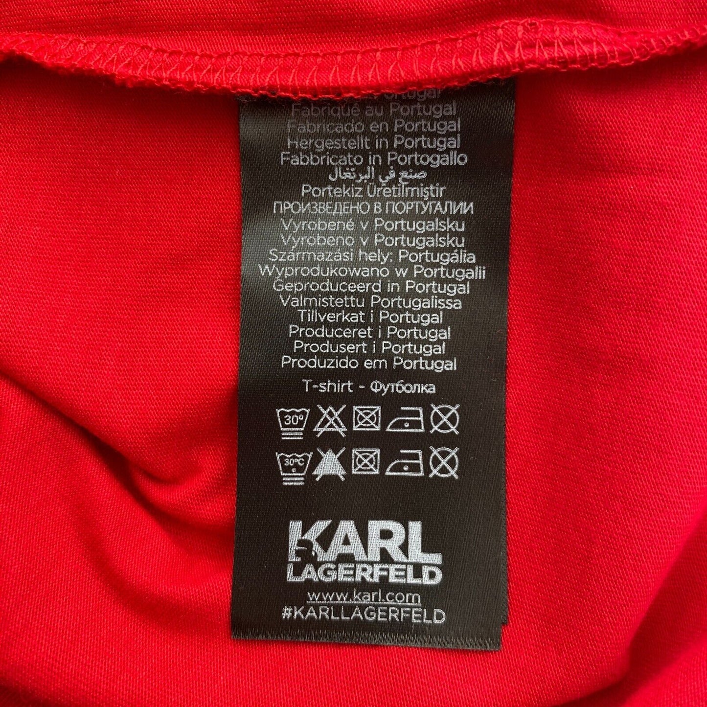 Karl Lagerfeld Red Kameo Embossed Crew Neck T Shirt Size XS