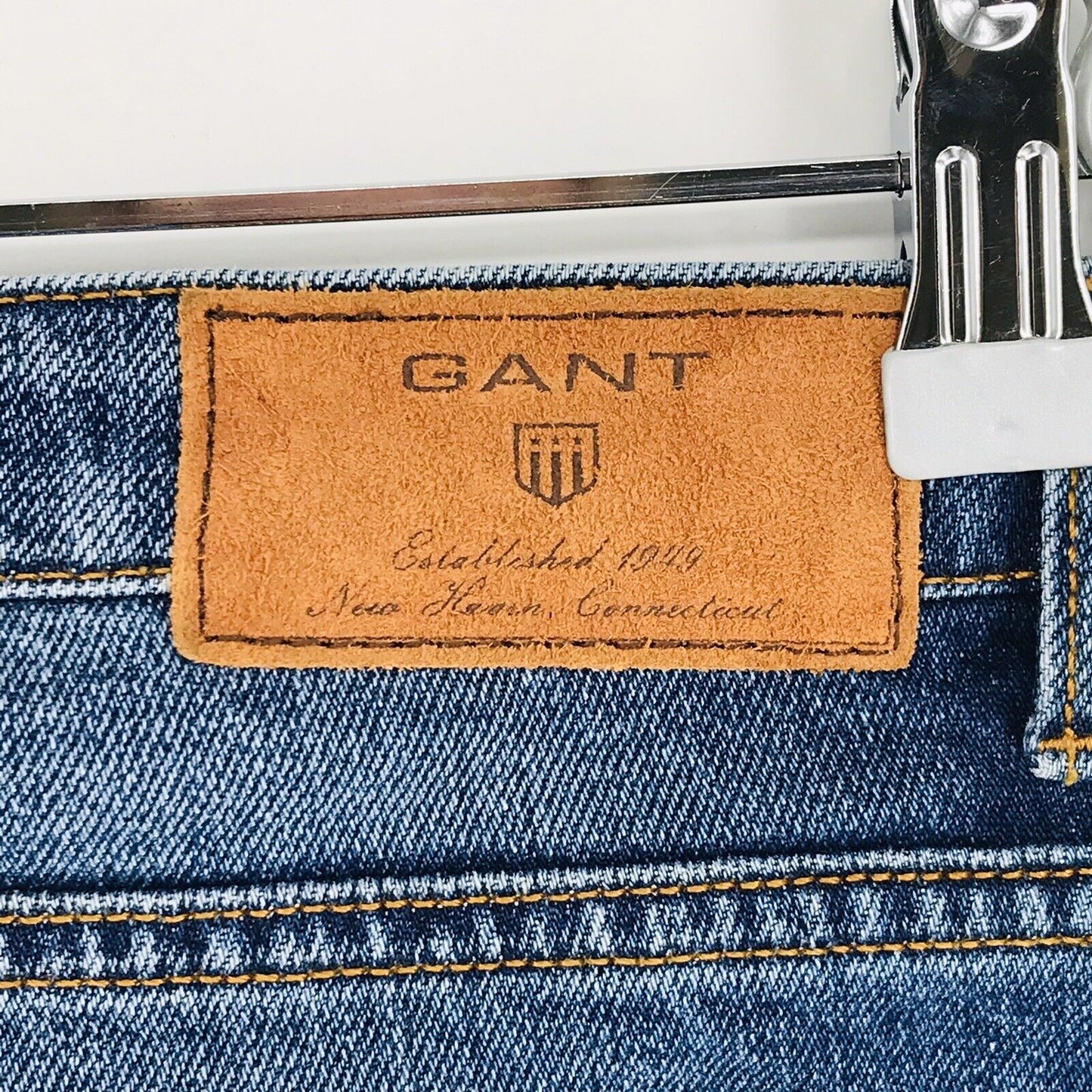 145 € GANT Femme Bleu Coupe Droite Regular Jean Court Déchiré En Détresse W27