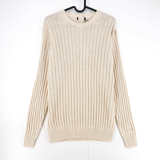 GANT Beige Plated Cotton Crew Neck Sweater Jumper Size M