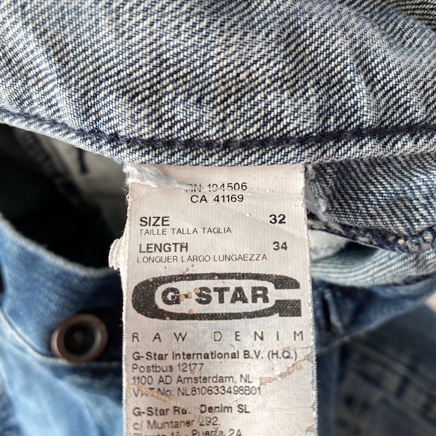 G-STAR Blue Regular Straight Fit Distressed Jeans W32 L34