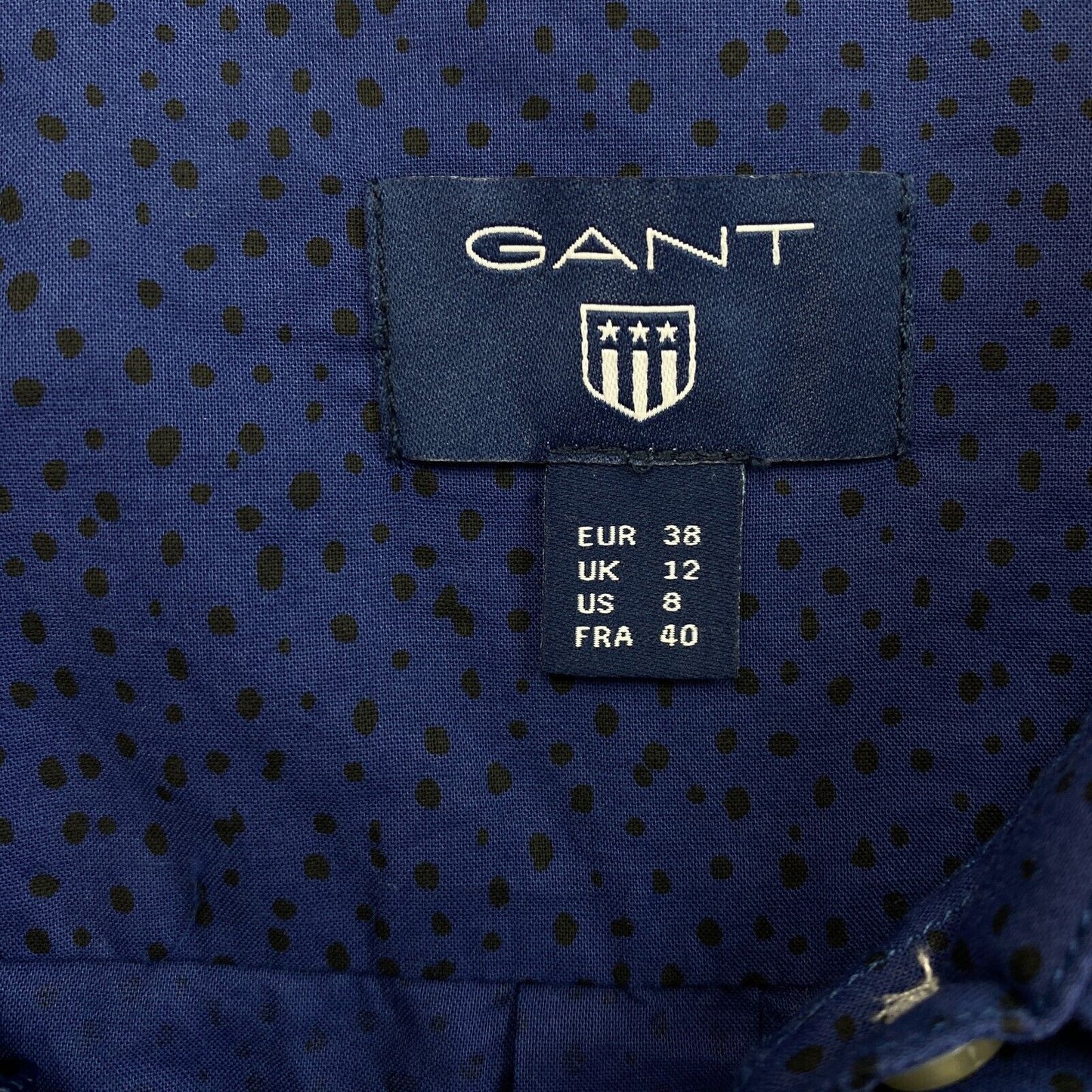 GANT Navy Blue Voile Freckle Dot Shirt Size EU 38 UK 12 US 8