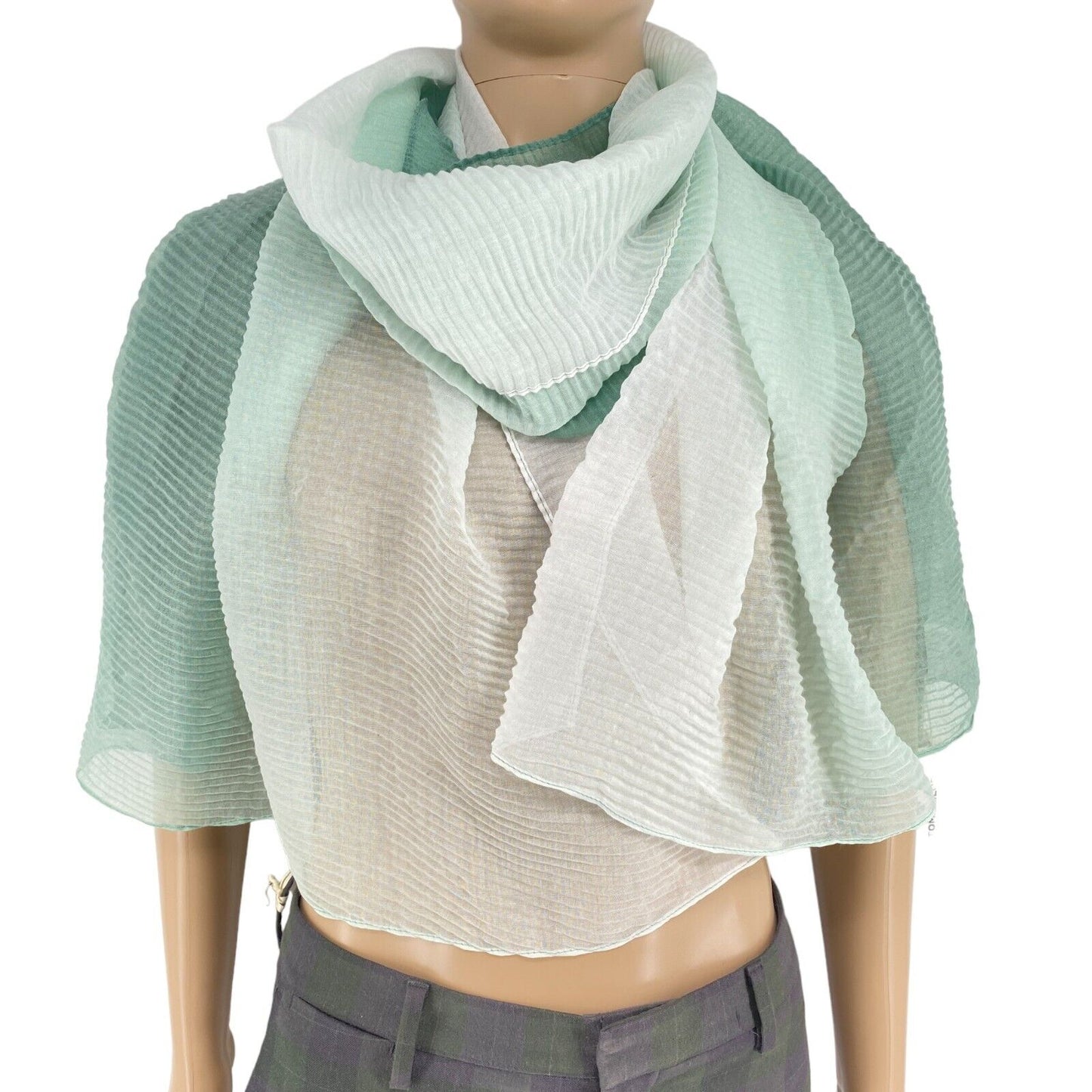 TOM TAILOR White Green Long Pleated Dip Dye Scarf Shawl