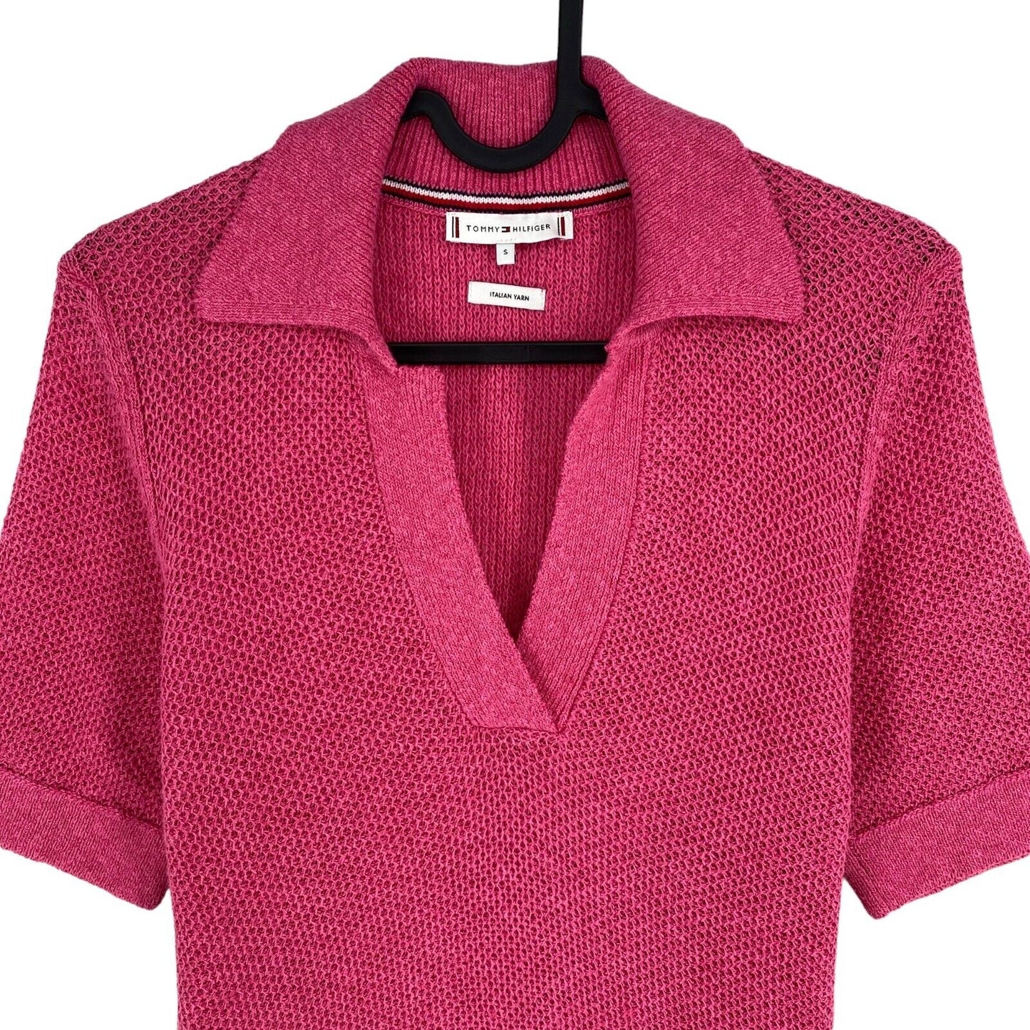 Tommy Hilfiger Women Pink Cotton Linen Textured Polo Shirt Size S