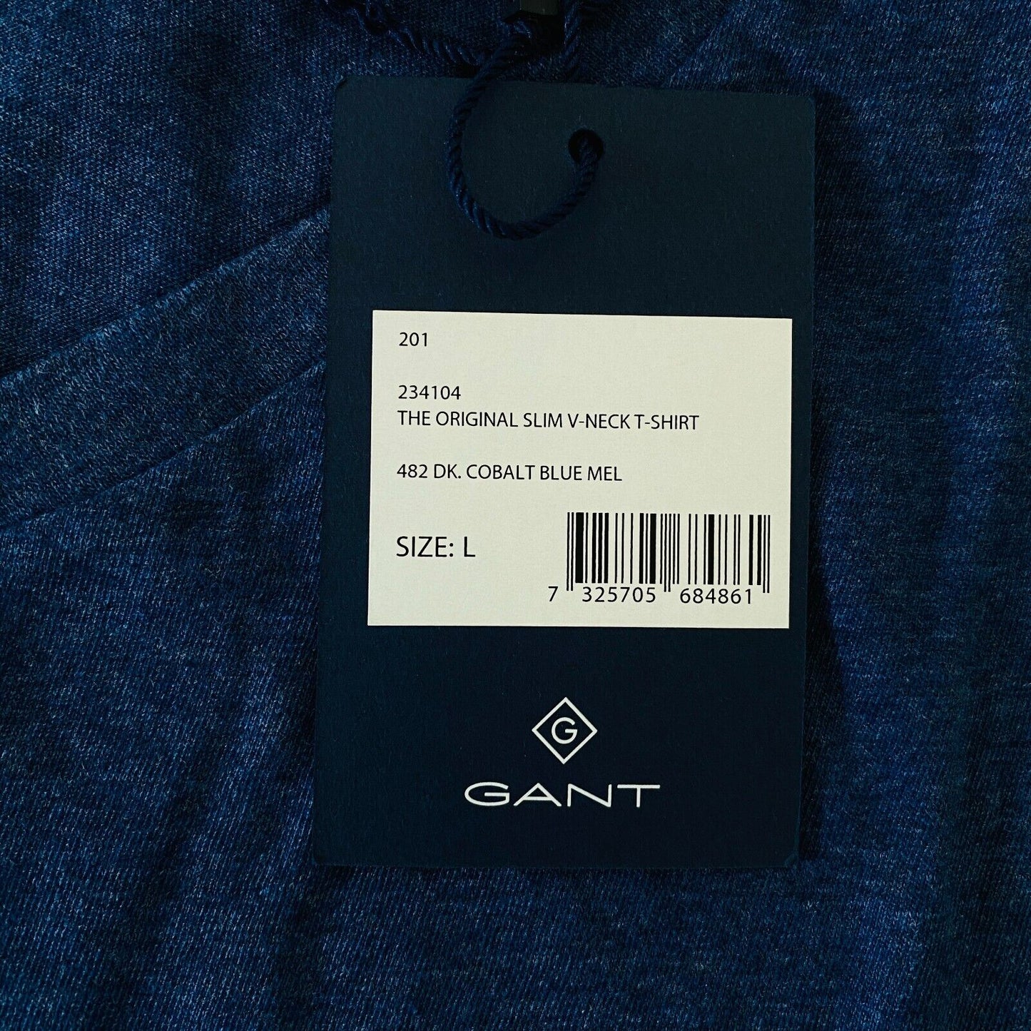 GANT Mens Navy Blue Original Slim V Neck T Shirt Size L