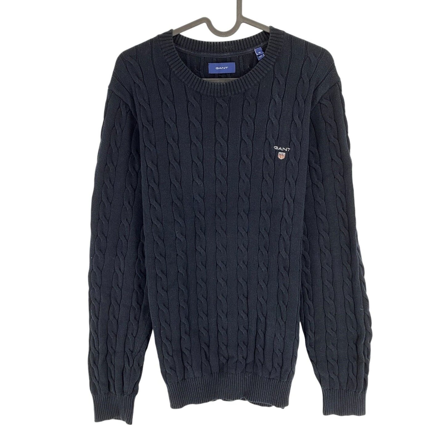 GANT Men Navy Blue Cotton Cable Knit Crew Neck Sweater Jumper Size M