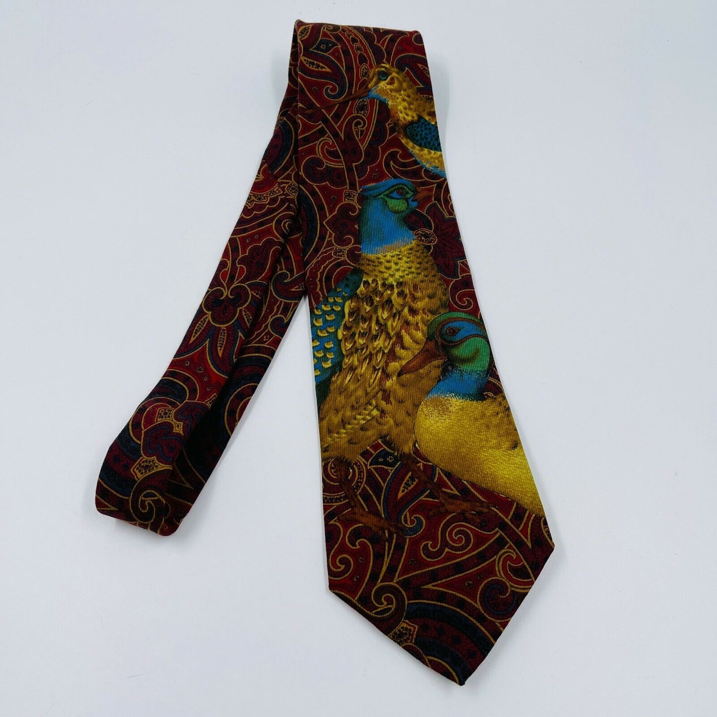 GANT Vintage Dark Red Birds Painting 100% Silk Hand Made Tie