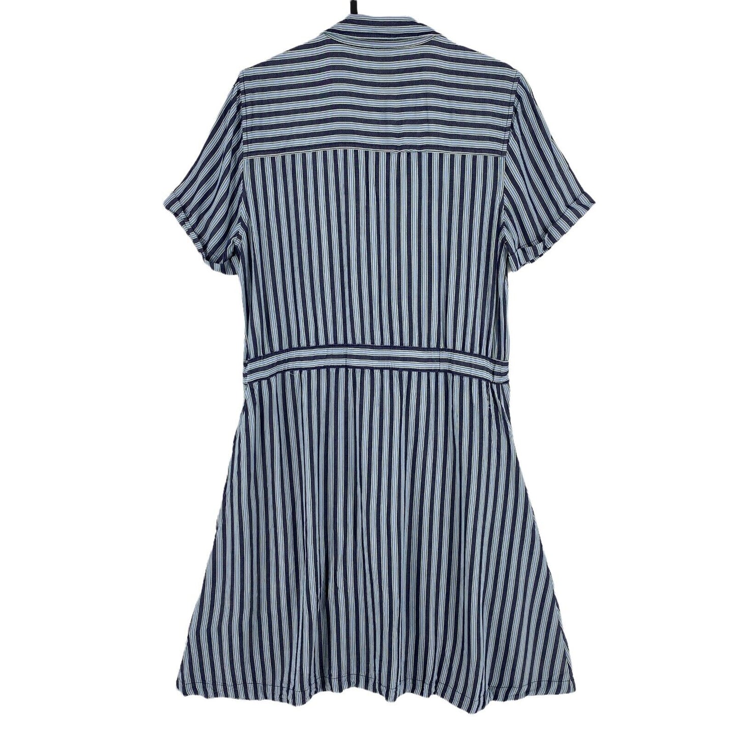 NAUTICA Blue Striped Belted Short Sleeves Shirt Dress Size S