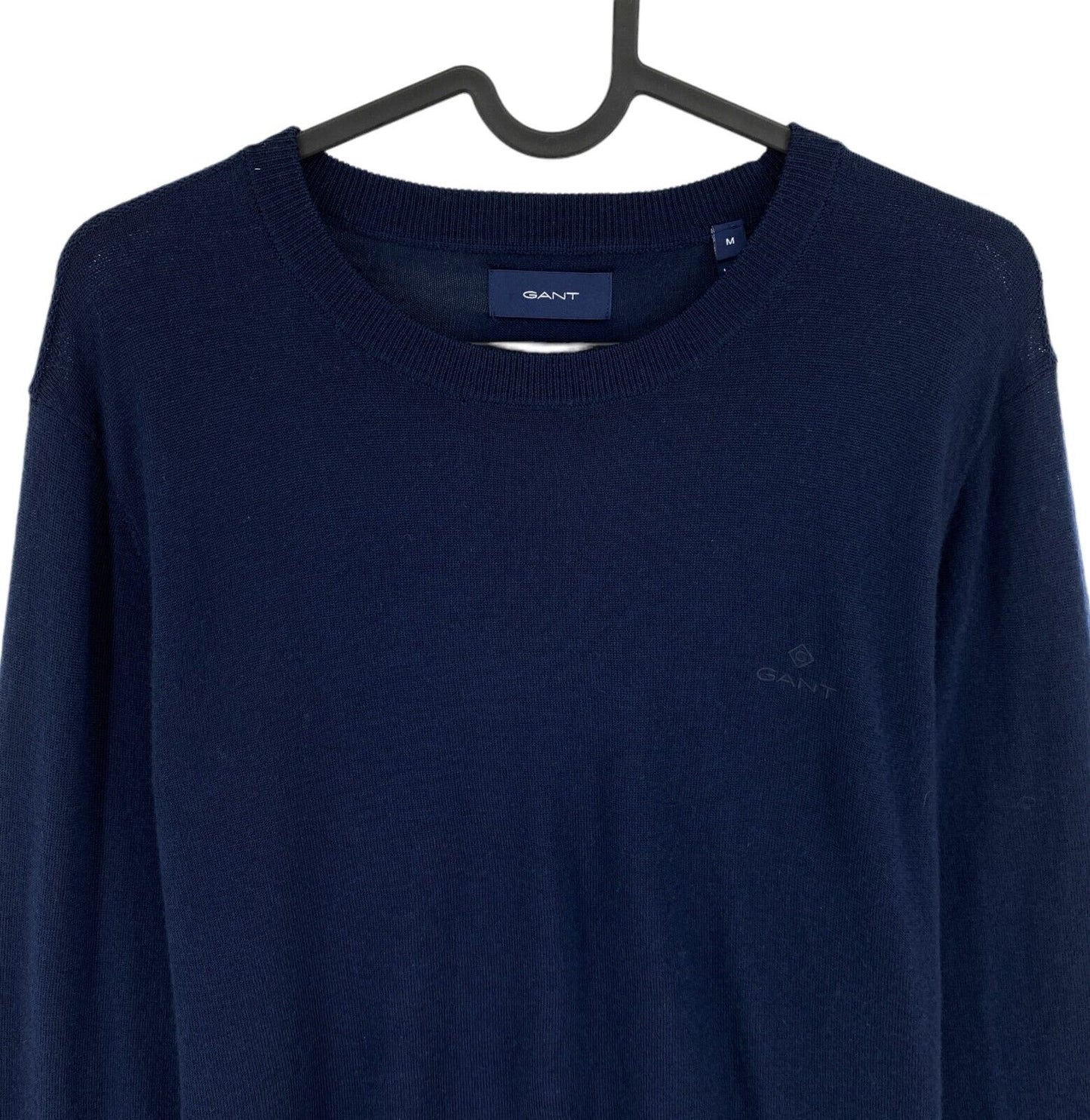 GANT Pullover mit Rundhalsausschnitt, 100 % Wolle, Marineblau, Größe M