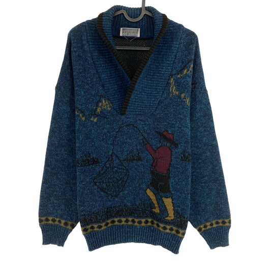 Cosby vintage Rétro années 90 Yves Gerard Bleu Pull Pull Taille EU 50 UK/US 40