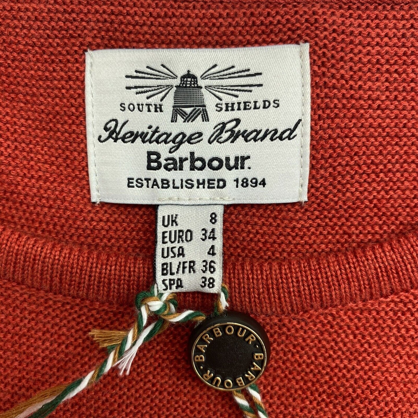 UVP 223 € BARBOUR Dunkelroter Pullover mit offenem Rücken und Rundhalsausschnitt, Kreuz, Größe EU 34, UK 8, US 4