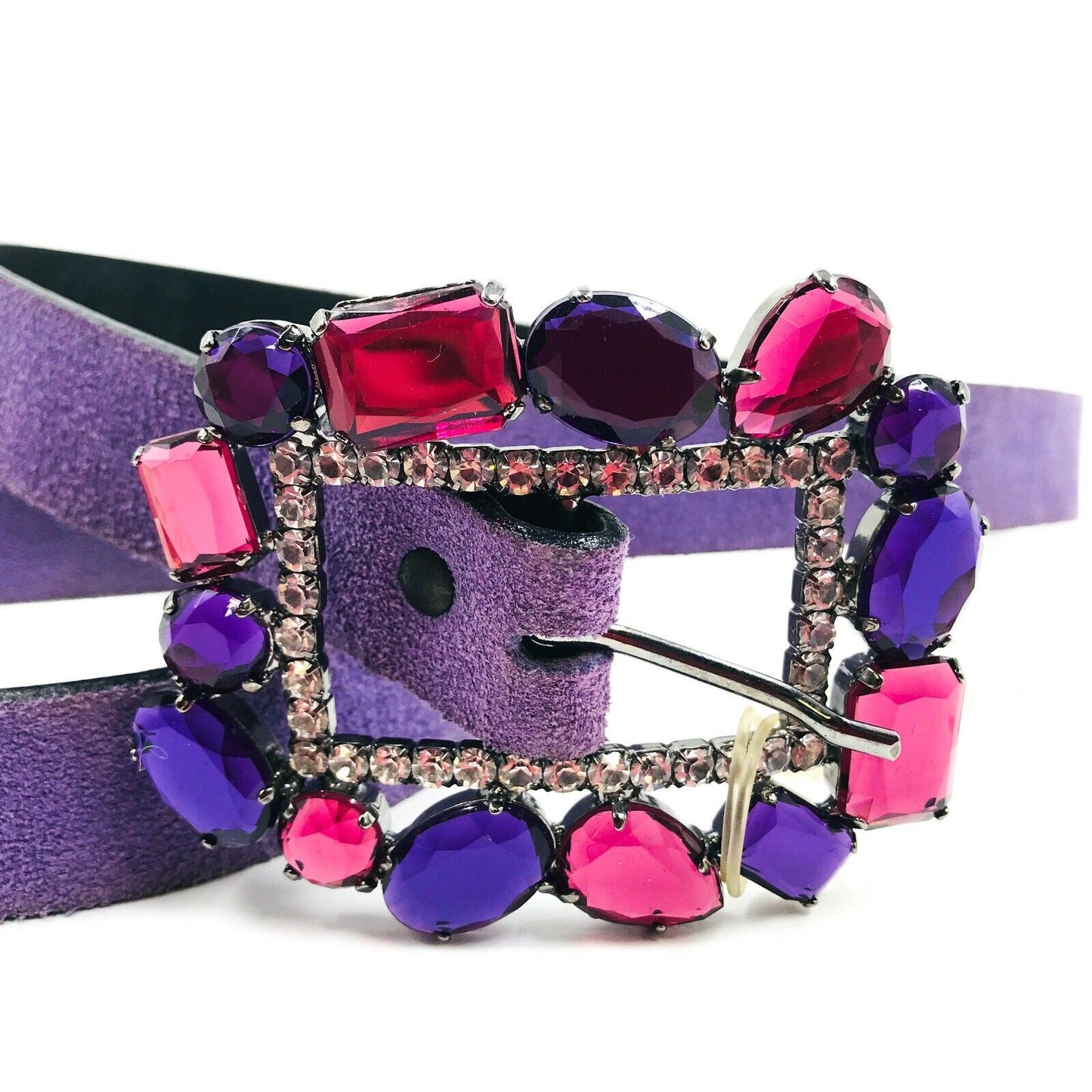 Persona Purple Suede Leather Designer Belt Made in Italy Size 23 US 14 RRP €99