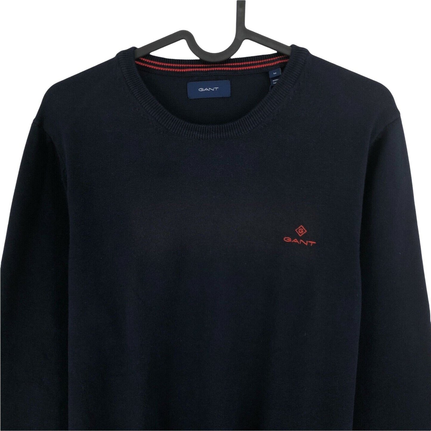 RRP €99 GANT Navy Blue Crew Neck Stretch Cotton Contrast Jumper Size M L