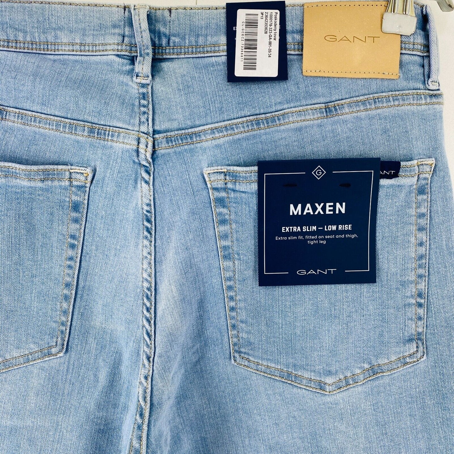 GANT MAXEN Mens Light Blue Stretch Extra Slim Fit Jeans W35 L34